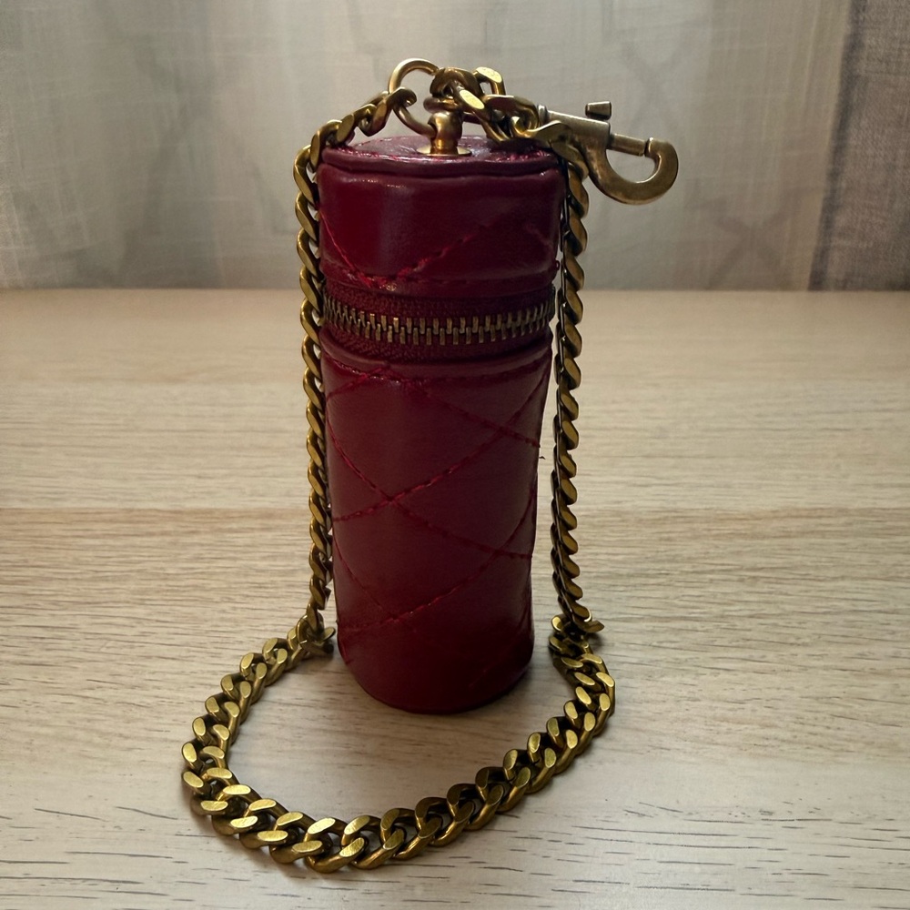 Quilted Red Lipstick Holder Pendant with Gold Chain